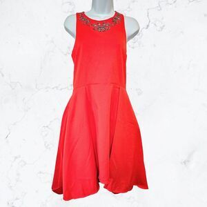 London Dress Company Katy Red Orange Beaded Cocktail Dress
